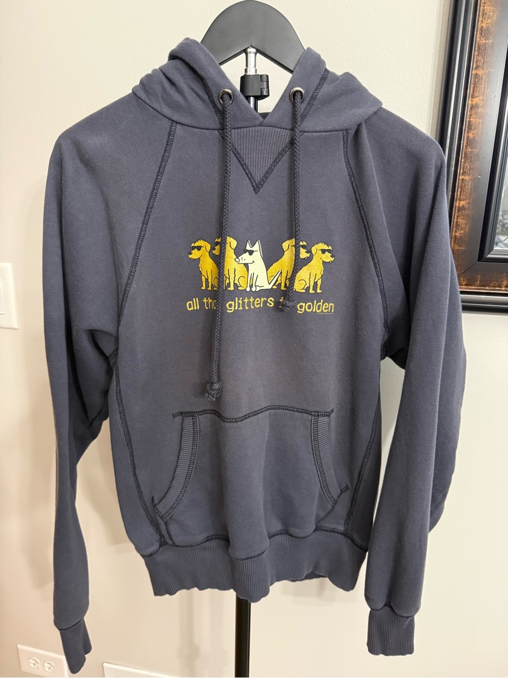 Women's Navy Graphic Hoodie with Yellow Dog Motif